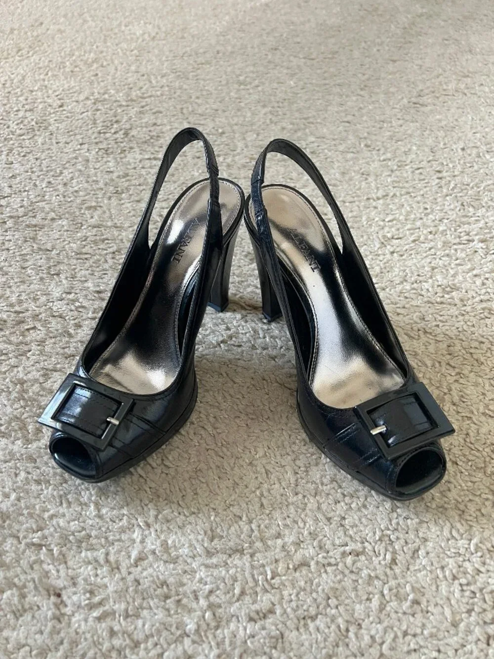 Alfani Black Slingback Peep-Toe Heels with Buckle